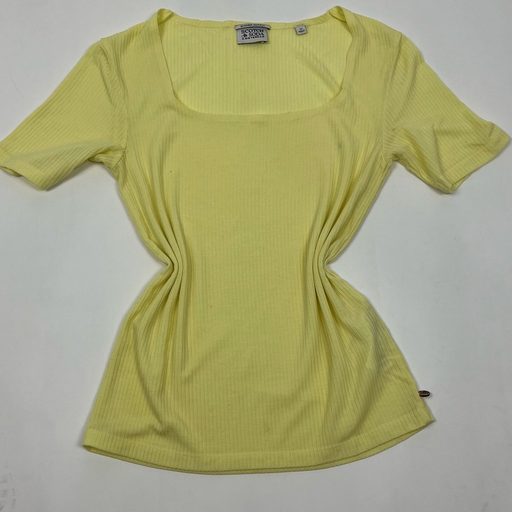 Scotch & Soda Yellow Fitted Ruched Short Sleeve Tee